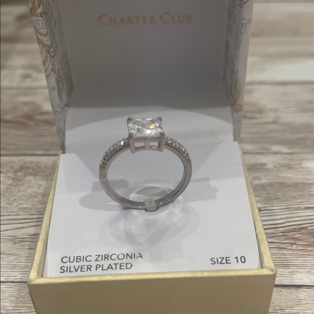 Charter Club Silver Plated Ring with‎ Clear Cubic Zirconia